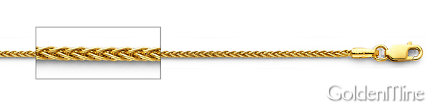 1.1mm 14K Yellow Gold Solid Round Braided Spiga Wheat Chain Necklace 16-24in Slide 1