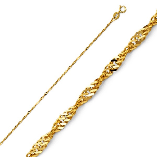 0.9mm 14K Yellow Gold Solid Singapore Chain Necklace 16-20in Slide 0