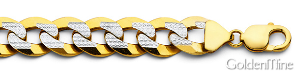 Men's 12mm 14K Two-Tone Gold White Pave Curb Cuban Link Chain Bracelet 8.5in Slide 1
