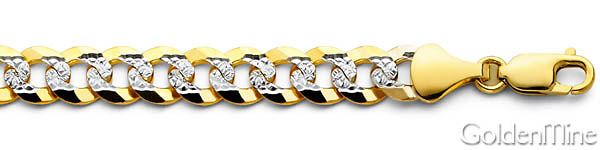 8mm  14K Two-Tone Gold White Pave Curb Cuban Link Bracelet 8.5in Slide 1