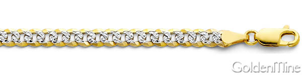 5mm 14K Two-Tone Gold White Pave Curb Cuban Link Chain Bracelet 7.5 in Slide 1