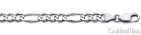 6mm 14K White Gold Men's Figaro Link Chain Bracelet 8in Slide 1