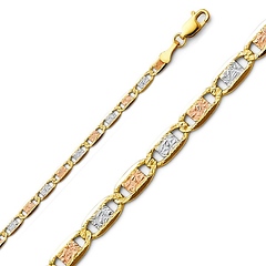 3.3mm 14K Tricolor Gold Solid Pave Valentino Chain Necklace 18-24in