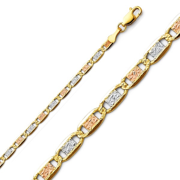 3.3mm 14K Tricolor Gold Solid Pave Valentino Chain Necklace 18-24in Slide 0