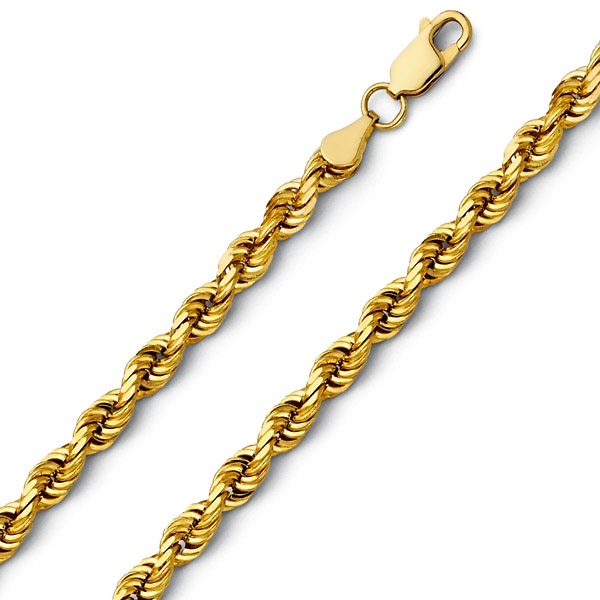 5mm 14K Yellow Gold Men's Diamond-Cut Rope Chain Bracelet 8.5in Slide 0