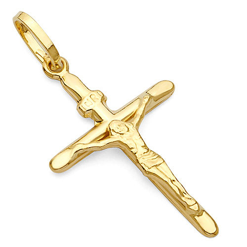 Small Tapered Crucifix Pendant in 14K Yellow Gold - Classic Slide 0