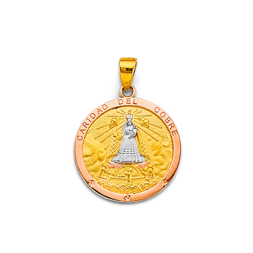 Rose Gold Framed Caridad del Cobre Medal Pendant in 14K Two-Tone Gold Solid Slide 0