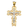 Extra Large Open Ivy CZ Crucifix Pendant in 14K Two-Tone Gold 62mmH thumb 1
