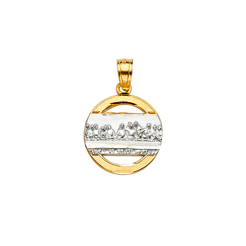 Mini Last Supper Circular Pendant in 14K Yellow Gold Solid Slide 0