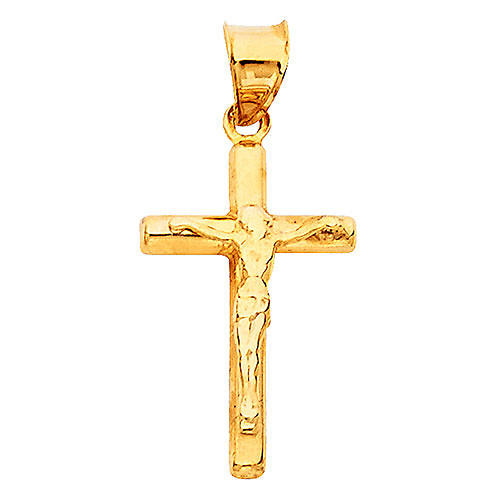 Extra Small Rod Crucifix Pendant in 14K Yellow Gold - Classic Slide 0