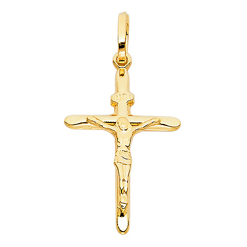 Small Tapered Crucifix Pendant in 14K Yellow Gold - Classic Slide 1