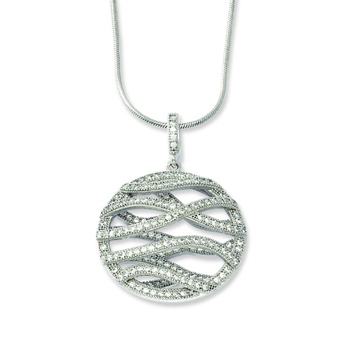 Elliot Skye Cubic Zirconia Round Wave Design Sterling Silver Pendant Necklace Slide 0