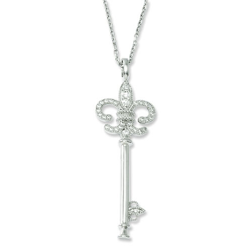 Elliot Skye Sterling Silver Fleur De Lis CZ Key Necklace Slide 0