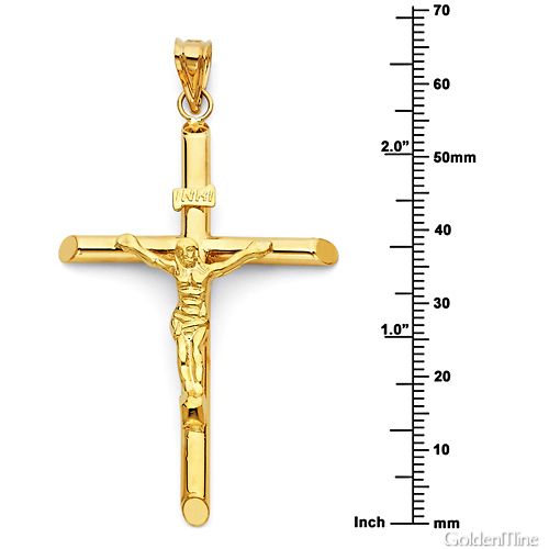 Extra-Large Rod Crucifix Pendant in 14K Yellow Gold - Classic Slide 1