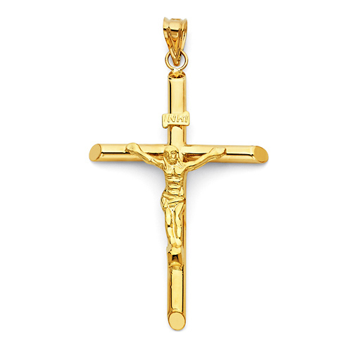 Extra-Large Rod Crucifix Pendant in 14K Yellow Gold - Classic Slide 0