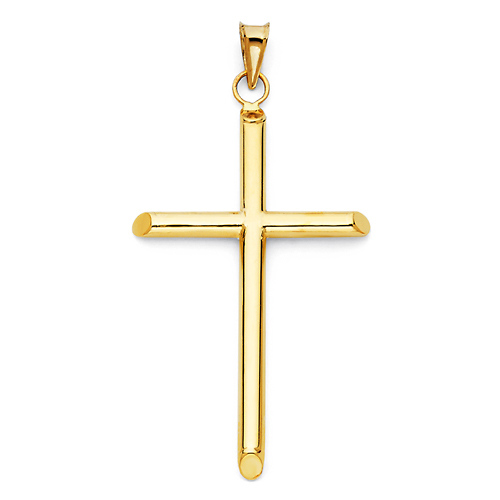 Extra Large Rod Cross Pendant in 14K Yellow Gold - Classic Slide 0