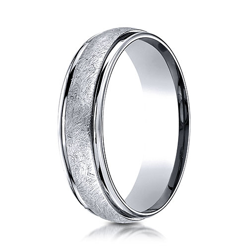 6mm 14K White Gold Swirl Finished Carved Benchmark Wedding Band Slide 0