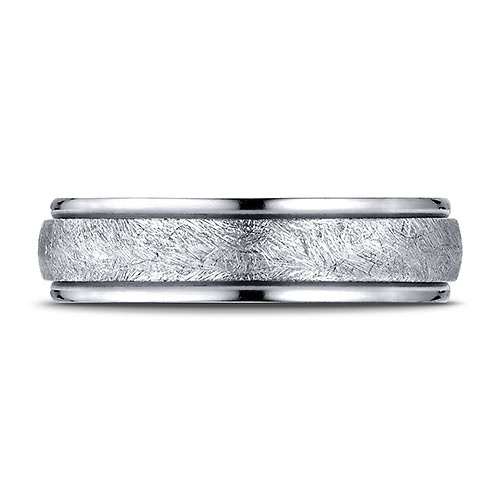 6mm 14K White Gold Swirl Finished Carved Benchmark Wedding Band Slide 1