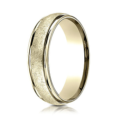 6mm 14K Yellow Gold Swirl Finished Carved Benchmark Wedding Band