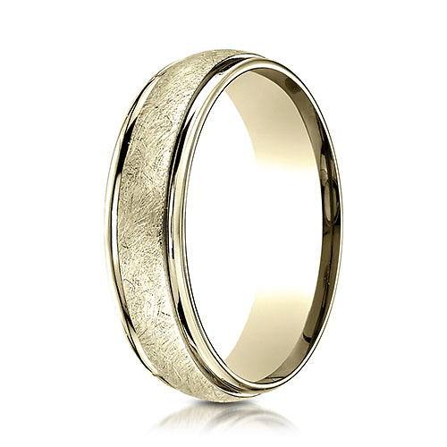 6mm 14K Yellow Gold Swirl Finished Carved Benchmark Wedding Band Slide 0