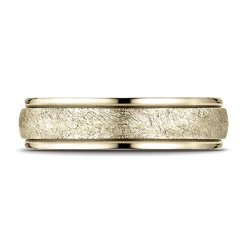 6mm 14K Yellow Gold Swirl Finished Carved Benchmark Wedding Band Slide 1