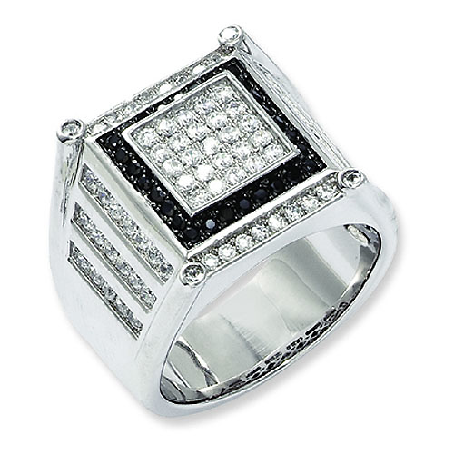Elliot Skye Sterling Silver Black & White Micro Pave CZ Men's Ring Slide 0