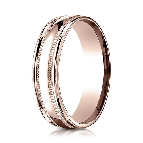 6mm 14K Rose Gold Polished Milgrain  Carved Benchmark Wedding Band Slide 0