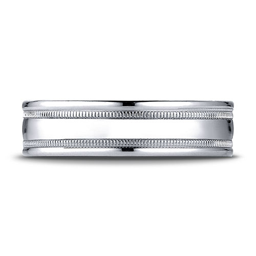 6mm 14K White Gold Polished Milgrain  Carved Benchmark Wedding Band Slide 1