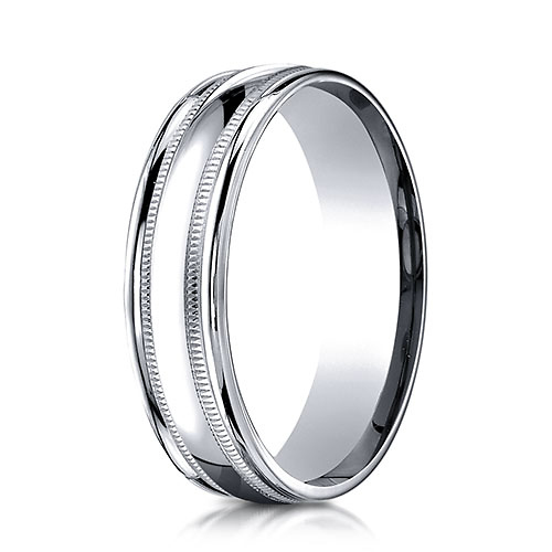 6mm 14K White Gold Polished Milgrain  Carved Benchmark Wedding Band Slide 0
