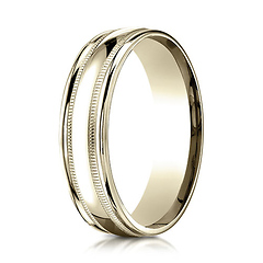 6mm 14K Yellow Gold Polished Milgrain  Carved Benchmark Wedding Band