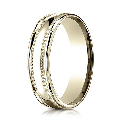 6mm 14K Yellow Gold Polished Milgrain  Carved Benchmark Wedding Band Slide 0