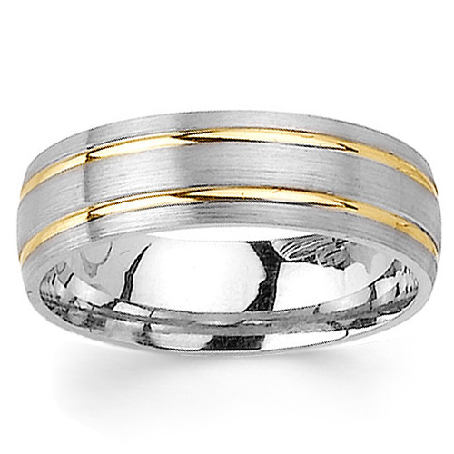 6.5mm Double Channel 14K Two Tone Gold Men's Wedding Band Slide 0