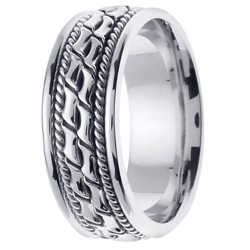 8mm Cobblestone Patterned Rope Designer 14K White Gold Men's Ring Slide 2
