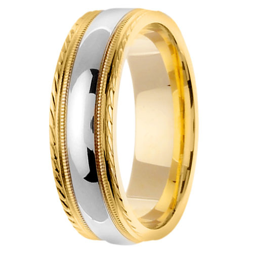7mm Carved Edge 14K Two-Tone Gold  Milgrain Wedding Ring Slide 2