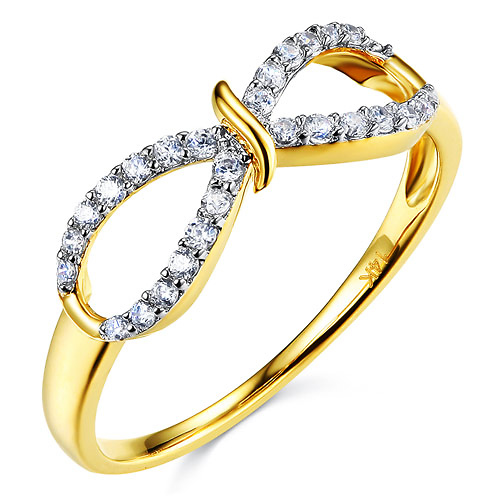 Flourish Round Cubic Zirconia Infinity Ring in Two-Tone 14K Yellow Gold - Women Slide 0