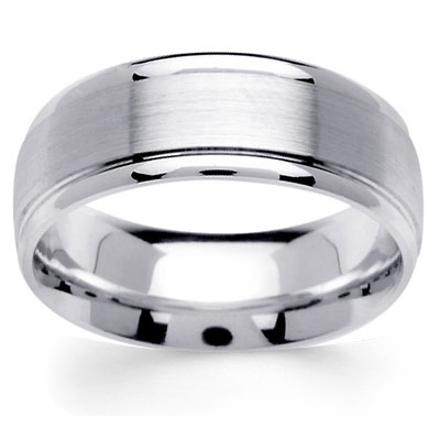 8mm Raised Brushed Center 14K White Gold Men's Wedding Ring Slide 0